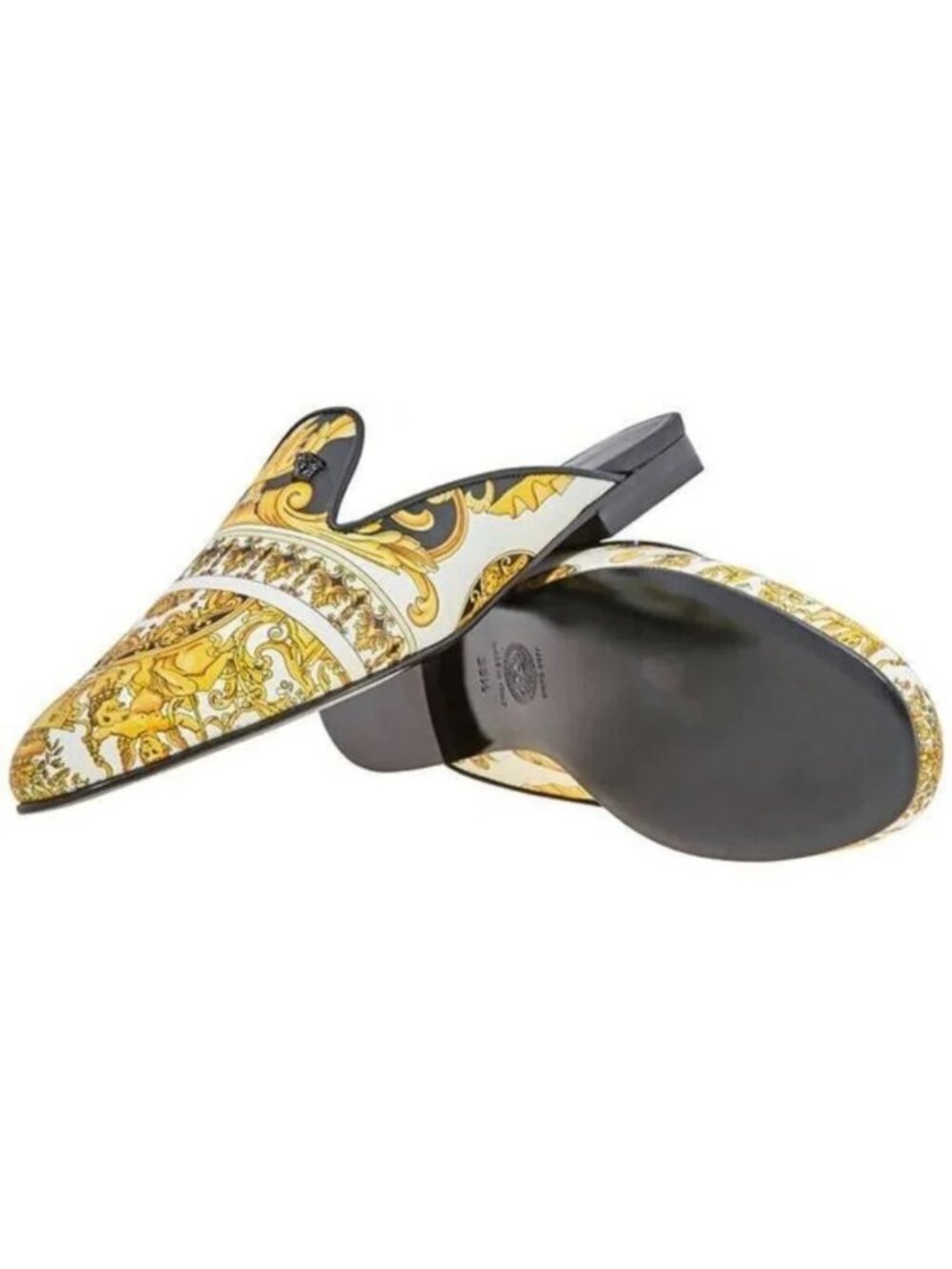 Versace Slipper Black, Yellow Flat Mule Slide Barocco Baroque Size 36 EU / 6 US
